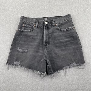 Urban Outfitters BDG Womens Denim Jean Shorts 31 Black A-Line Fray Hem Grunge